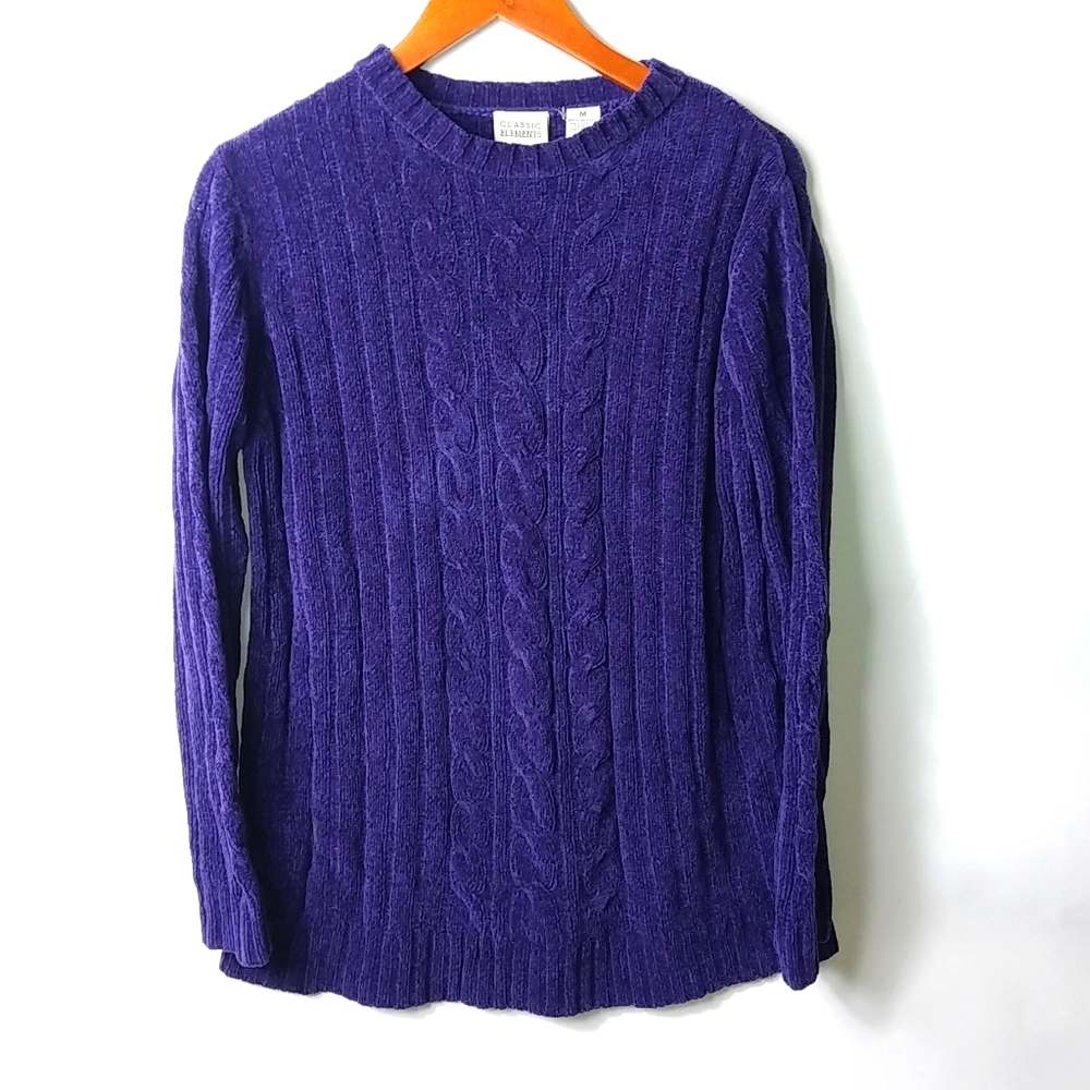 Classical Elements Purple Velour Cable Sweater M - image 1
